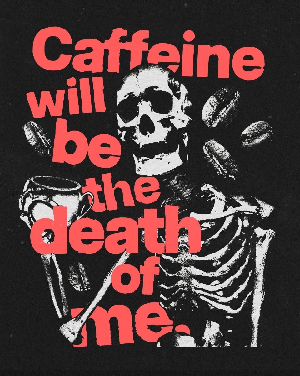 Red-and-black caffeine artwork